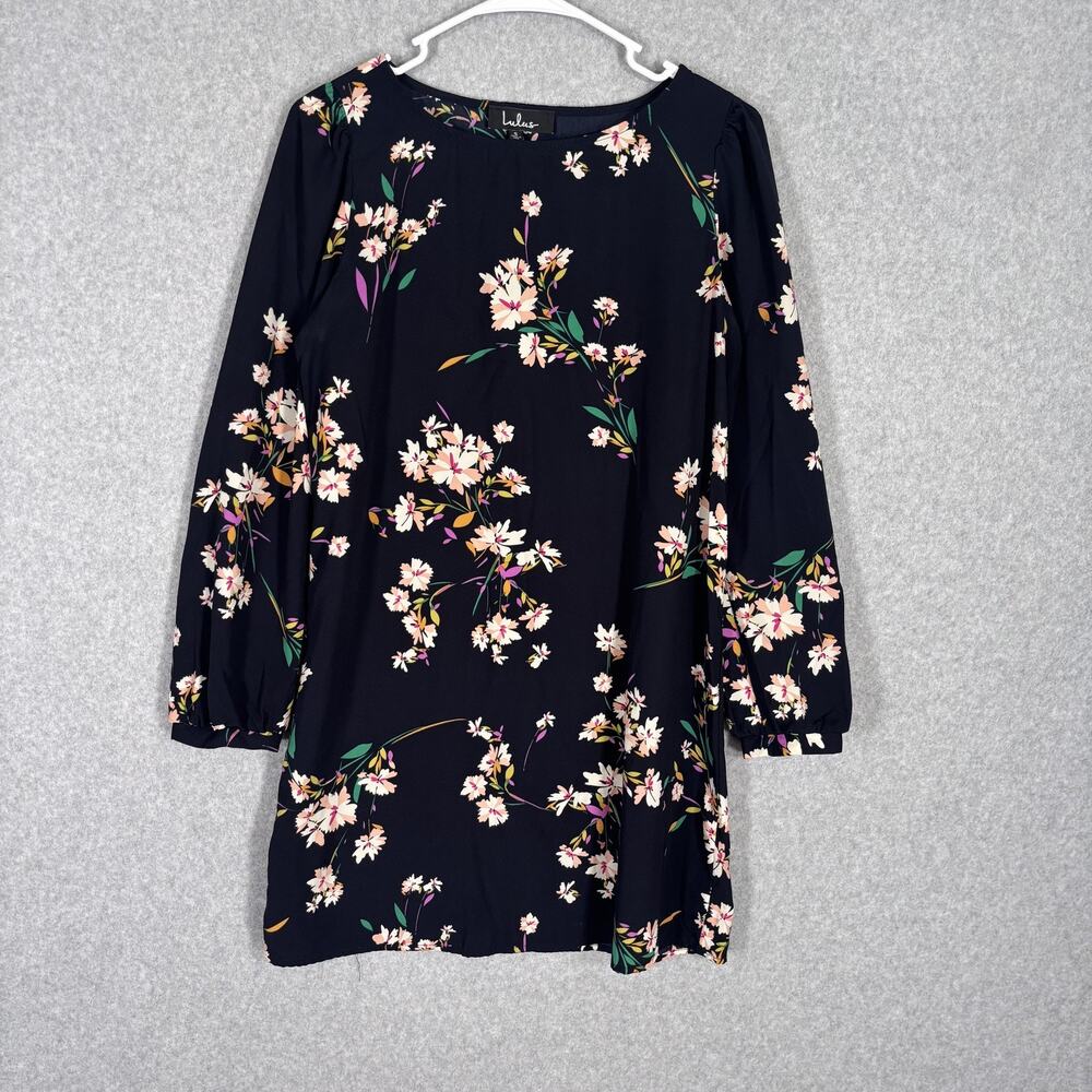 Lulus Dress Small Navy Puff Mini Shift Flowy Boho Feminine Twee Herbaceous Babe